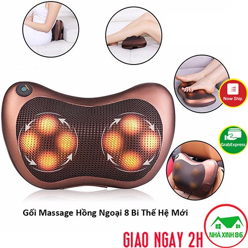 Gối massage hồng ngoại 8 bi massage êm ái, da PU cao cấp, mặt lưới thoáng khí l Gối mát xa hồng ngoại toàn thân