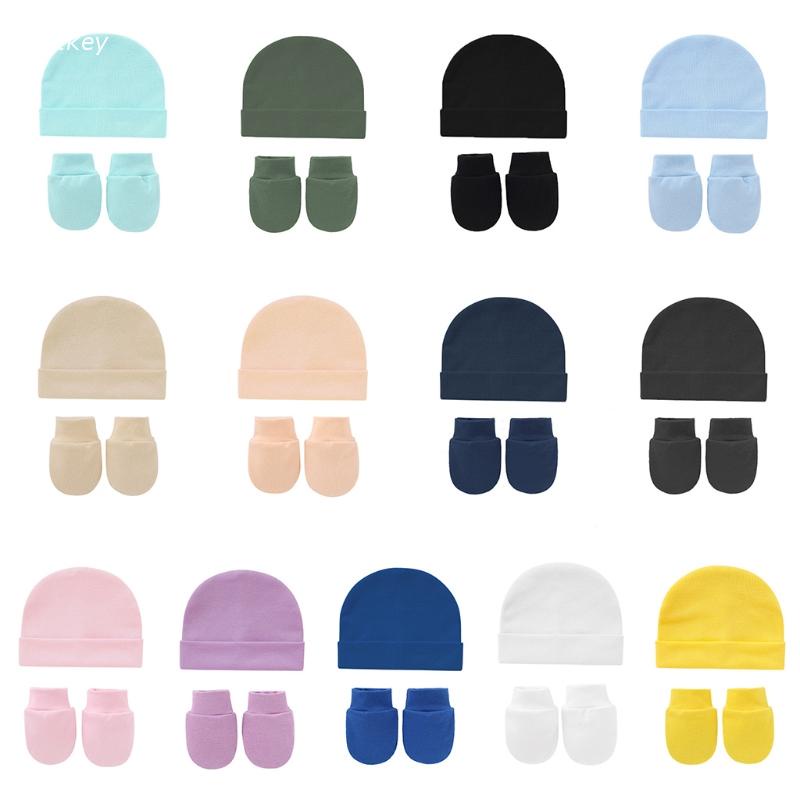 Set Găng Tay + Mũ Beanie + Găng Tay Cotton Chống Trầy Xước Cho Bé Sơ Sinh