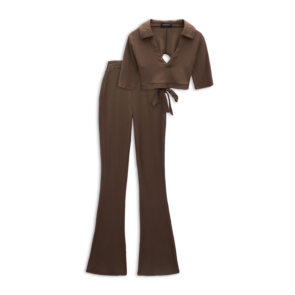 Set Nữ Lounge Wide Leg , Chất thun sọc gân Thoải Mái , WSD000163,SOMEHOW
