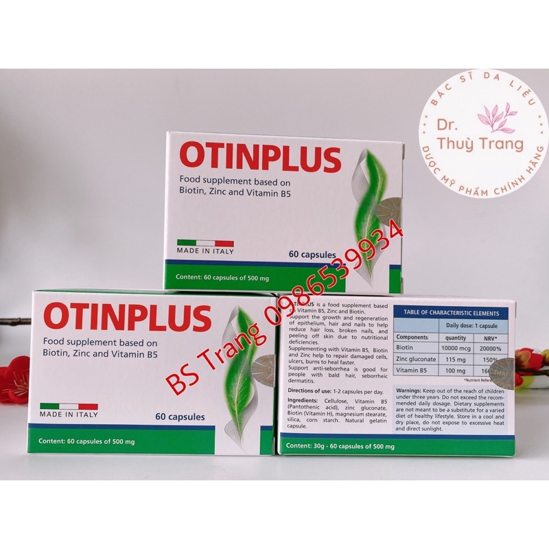 Viên uống OTINPLUS bổ sung BIOTIN, kẽm, B5 giúp đẹp tóc, lành thương 60 viên