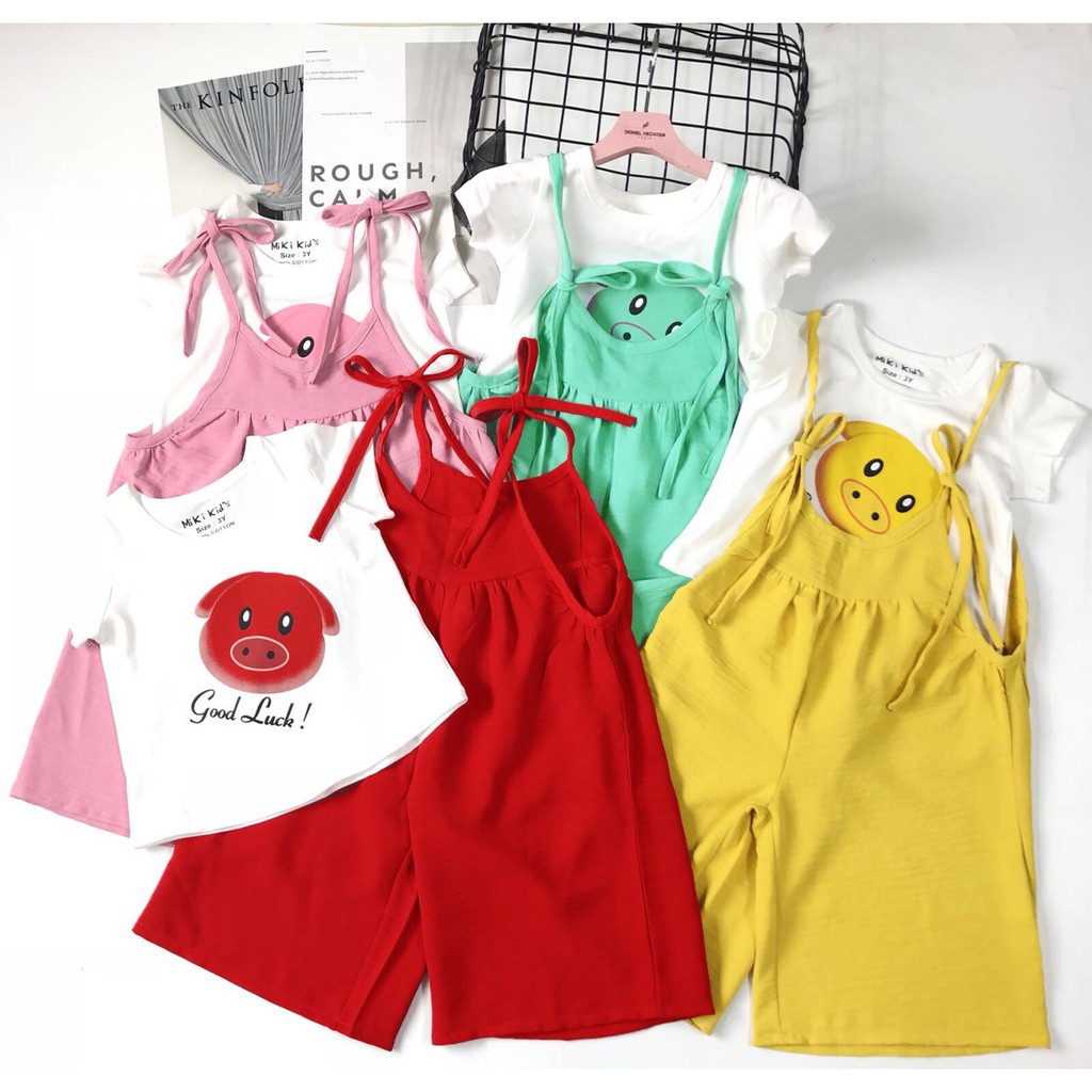 Set Jum Bé Gái Jumpsuit đũi kèm áo thun/ set áo liền quần cho bé yêu năng động