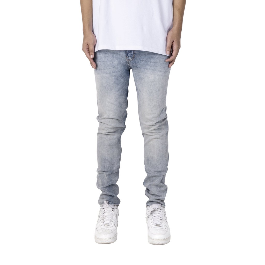 Quần jean nam streetwear cao cấp FNOS NZ20 màu xanh trơn wash bạc form slimfit jean co giãn Đẹp
