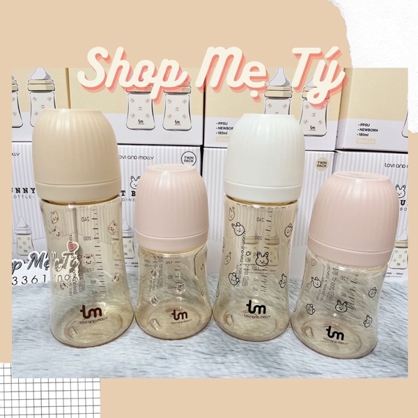 TÁCH SET Bình sữa thỏ sóc Tovi and Molly x Dot to Dot Hàn Quốc size 180ml