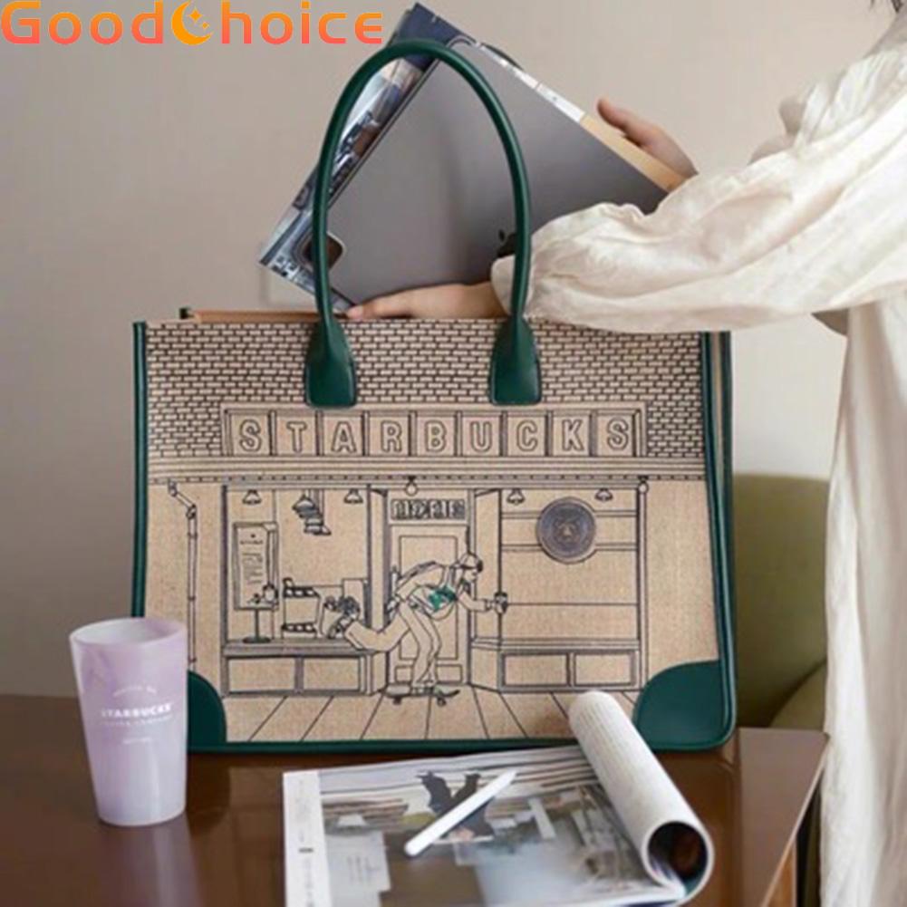 STARBUCKS Túi Tote Canvas Dung Tích Lớn In Hình Starbuck Kỉ Niệm 50 Năm