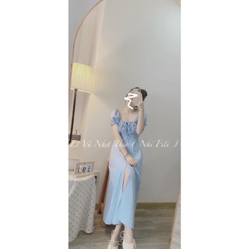 MAXI XANH RỚT VAI DÂY CỔ YẾM CUTOUT LƯNG BOCHUN