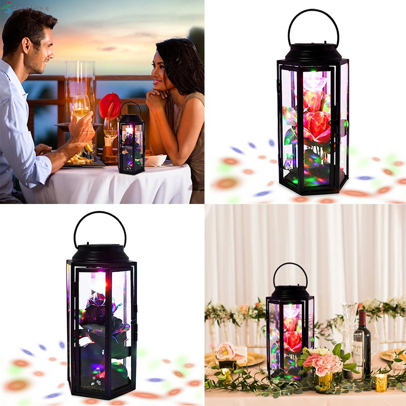 Rechargable LED Rose Wind Lamp with Rose in Glass Dome and Metal Frame 11*31cm Ornament Gift for Valentine's Day Wedding