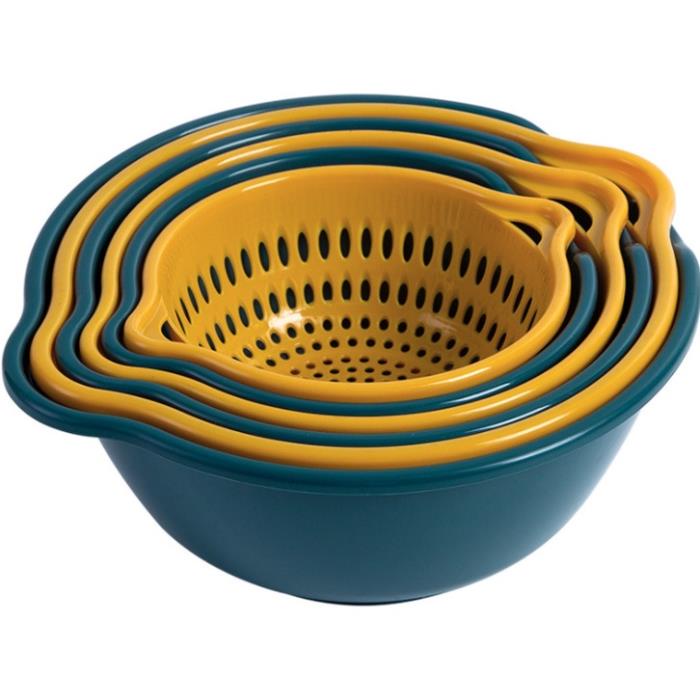 Set Rổ Kèm Chậu 6 Món Bộ 3 Rổ Và Chậu Thau Nhựa Rửa Rau Củ Đựng Hoa Quả Trái Cây 2 Lớp Hình Tròn Hình Vuông