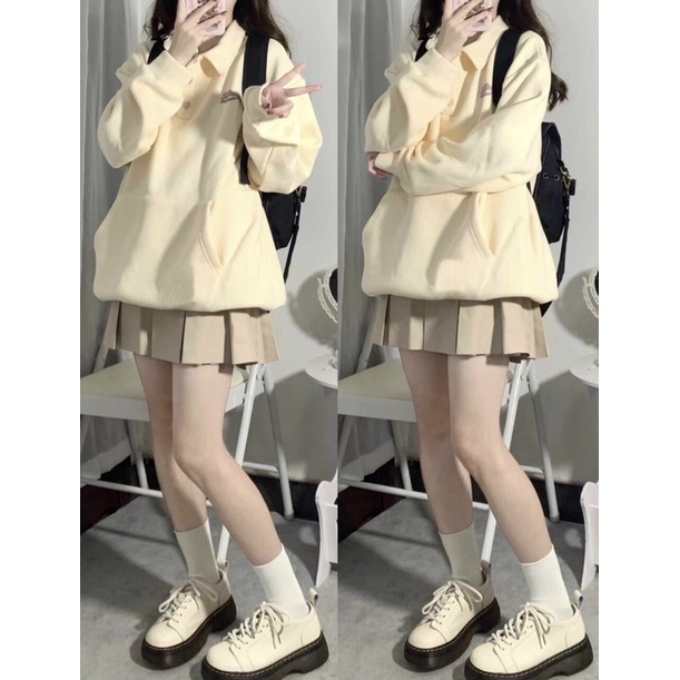Set áo sweater + chân váy xếp ly
