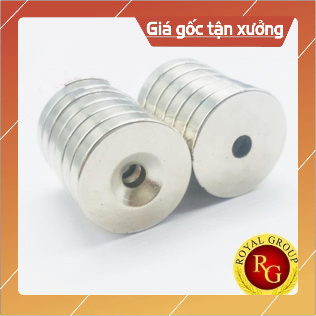 [Xả Kho] Nam châm viên 24,6x4,5 lỗ 5mm, loại nam châm trắng đất hiếm có lỗ bắt vít, lực hút mạnh.