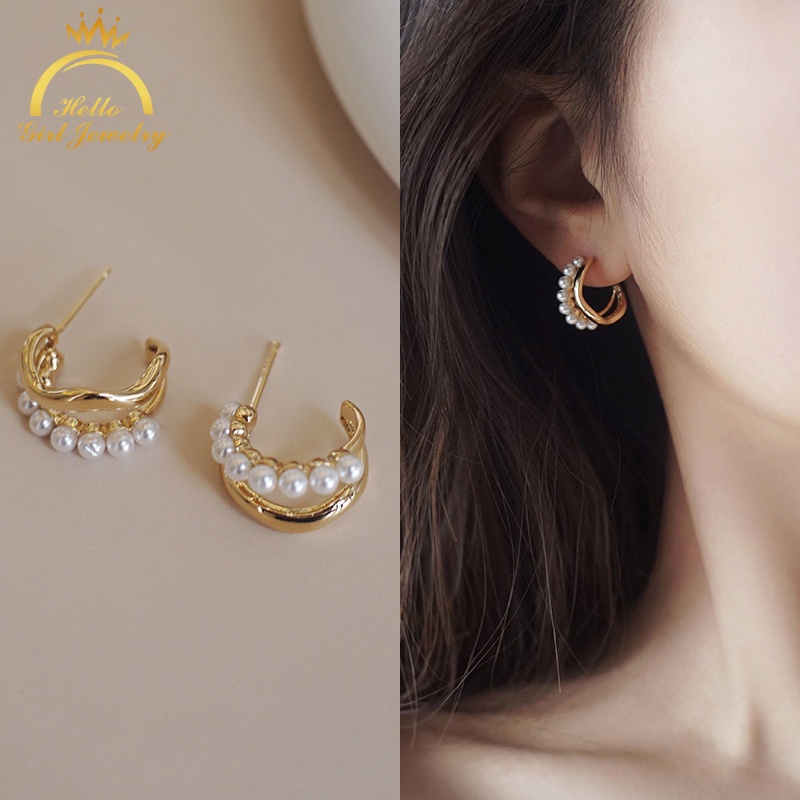 Bông Tai Nhiều Lớp Bằng Kim Loại Đính Ngọc Trai Hình Hello Kitty Thời Trang Cao Cấp Dành Cho Bạn Nữ