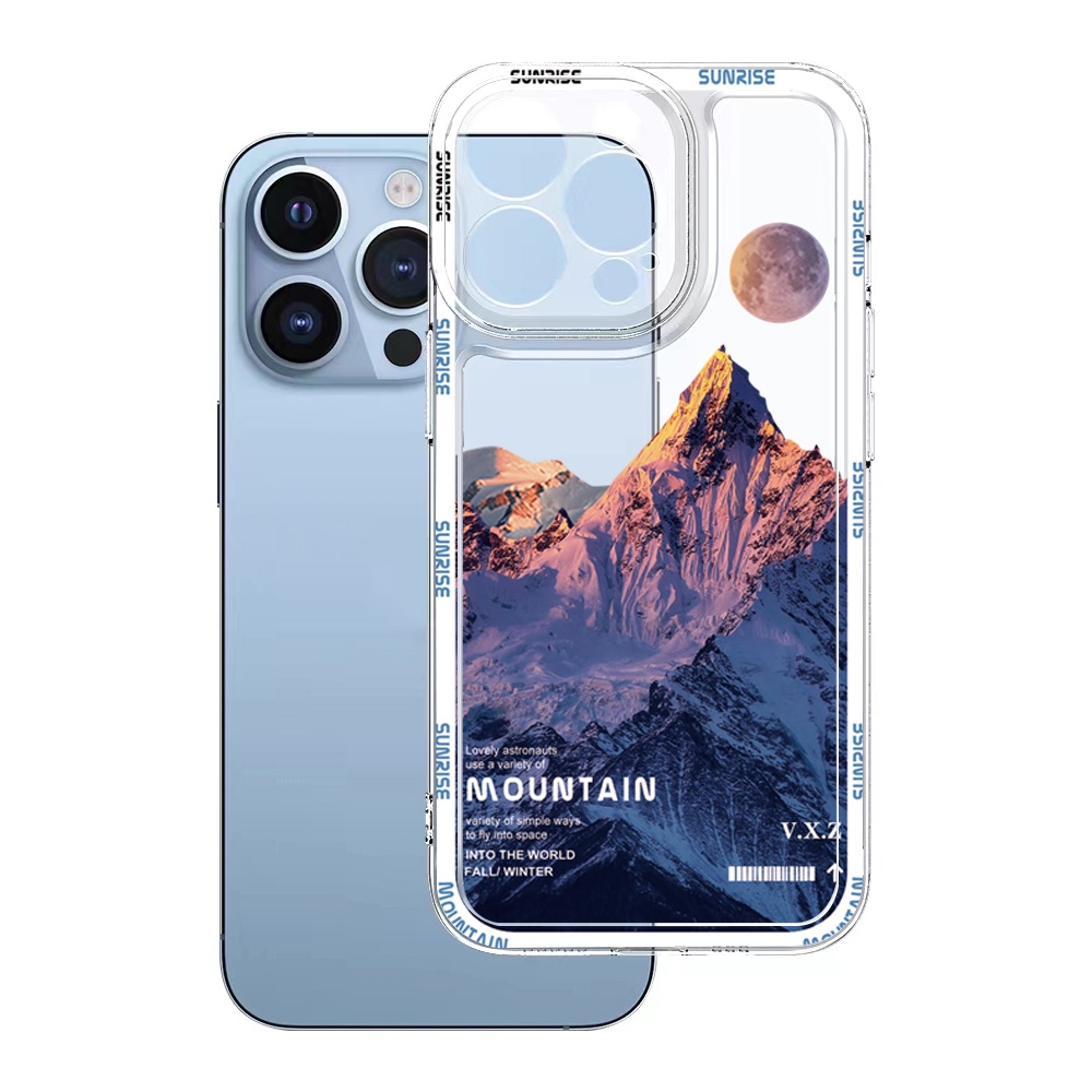 Ốp Điện Thoại TPU Gel Đệm Khí Trong Suốt Viền Vuông Hình Núi Senery Cho iPhone 13 Pro Max 14 12 iPhone 11 XR 8 7 SE 2022