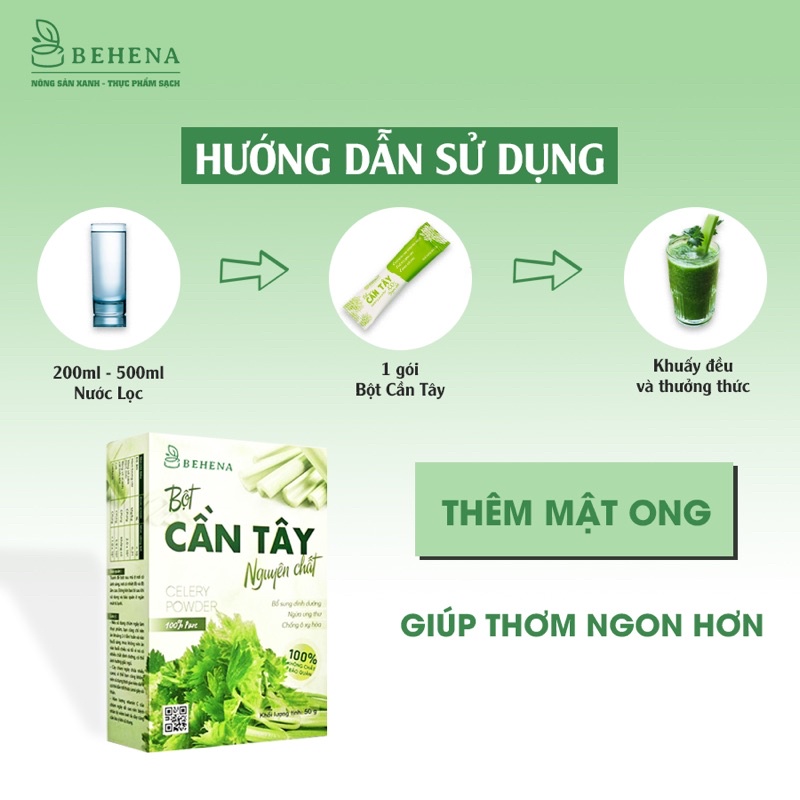 Bột cần tây nguyên chất Behena 50g giúp detox tiêu mỡ, ổn định huyết áp, da đẹp dáng xinh