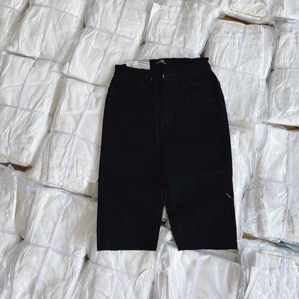 Quần Jean Nữ AIORI Ngó Lửng Cạp Cao Trơn Màu Đen Vải Co Giãn Tốt Jeans Cotton Mềm Mịn, Thời Trang Hàn Quốc