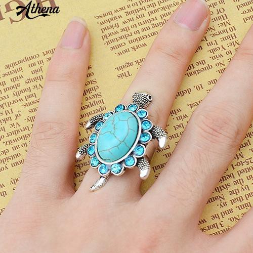 Nhẫn MặT HìNh Chú RùA ĐíNh Lam NgọC Giả ThờI Trang Cho Nữ