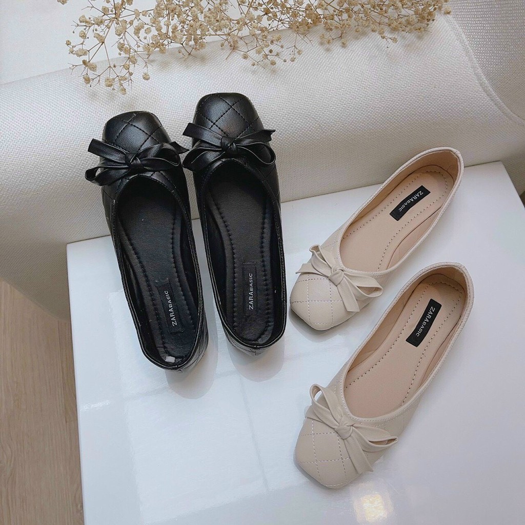 Giày búp bê trần chỉ phối nơ nhỏ xinh xắn