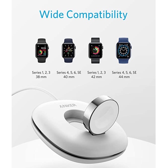 Cáp / Dock sạc Apple watch chính hãng Anker Magnetic A8802 - Usb C - Tương thích Apple Watch Series 1/2 / 3/4 / 5/6