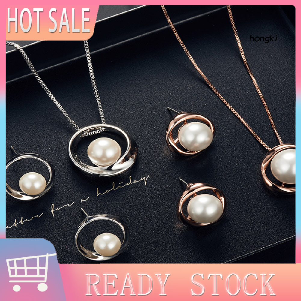 Bộ vòng cổ + Bông Tai Đính Ngọc Trai Nhân Tạo Cho Nữ