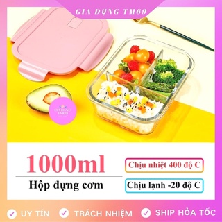 Hộp Đựng Cơm Văn Phòng Thủy Tinh 3 Ngăn Đựng Thức Ăn Cơm Trưa Chia Ngăn Chịu Nhiệt Thố Bảo Quản Thực Phẩm