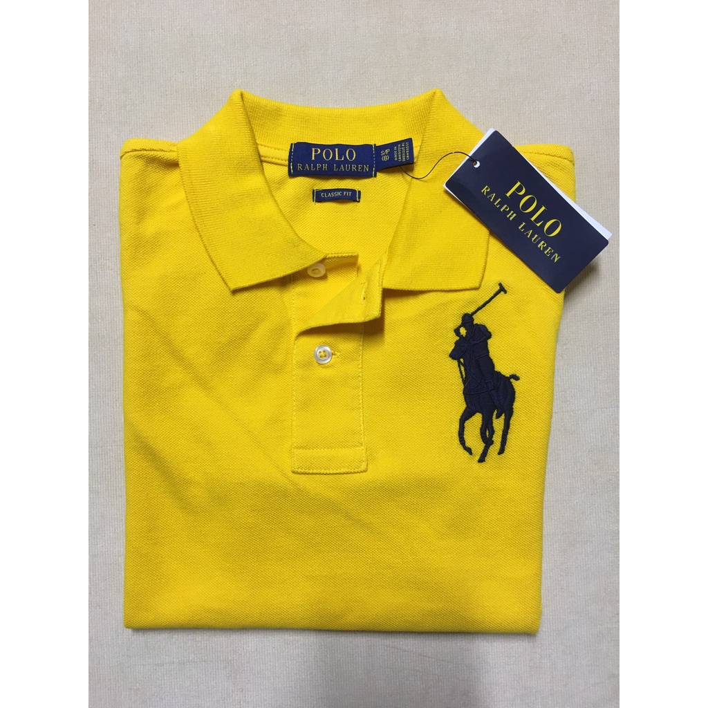 Áo thun polo nam Polo Ralph Lauren cotton cổ bẻ ngắn tay màu vàng size XL hàng mỹ chính hãng