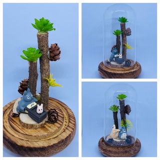 Lọ thủy tinh đế gỗ, trang trí Totoro dễ thương