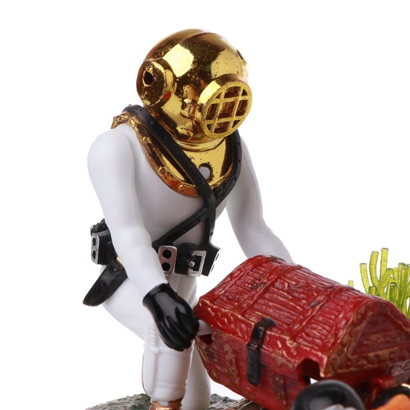 Lucky Tượng Resin Thợ Săn Kho Báu Với Ống Khí Trang Trí Bể Cá