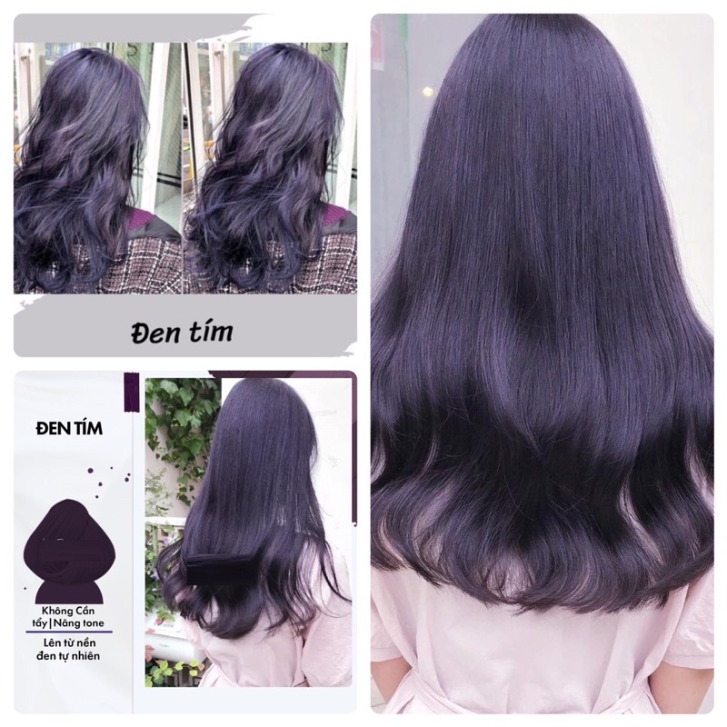 Kem Thuốc Nhuộm Tóc Màu Đen Tím Lên Màu Từ Nền Base Đen Tự Nhiên Dark Violet Hair Dye Cream