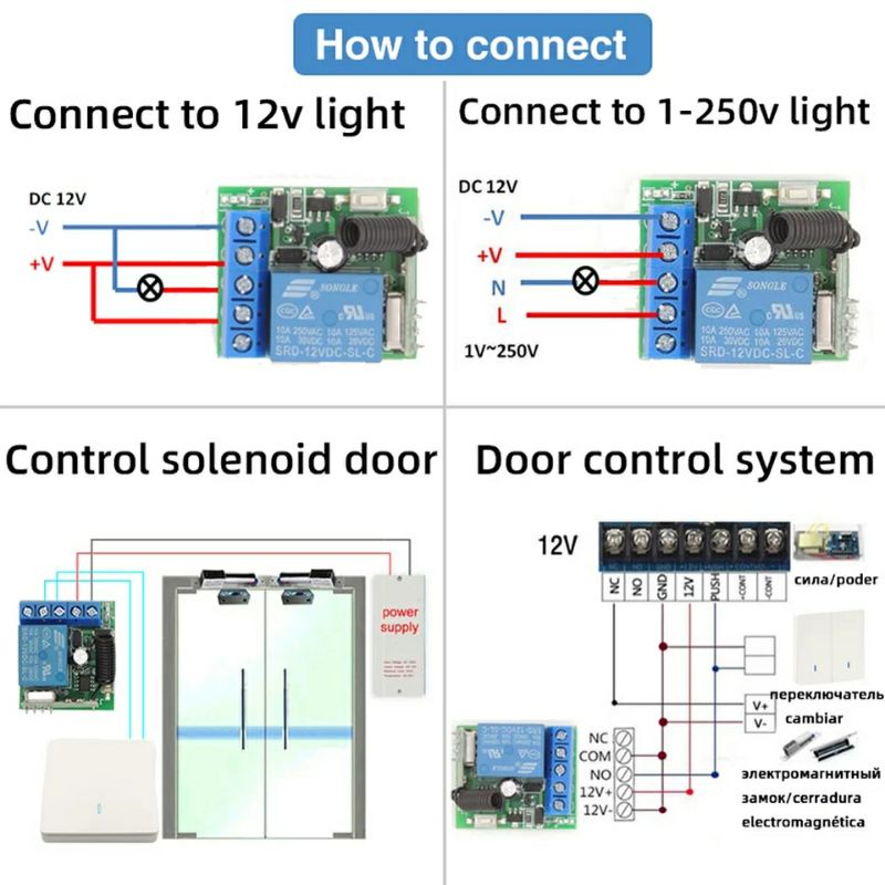Công tắc điều khiển không dây 12V - 24V cho đèn LED, của kiểm soát RFID, đóng mở cửa gara ô tô