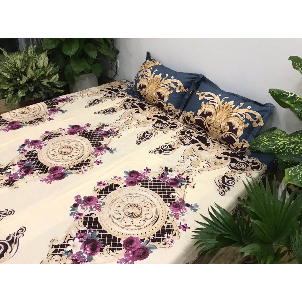 Bộ ga chun và 2 áo gối nằm Emmidecor -  mẫu Hoàng gia, drap cotton poly