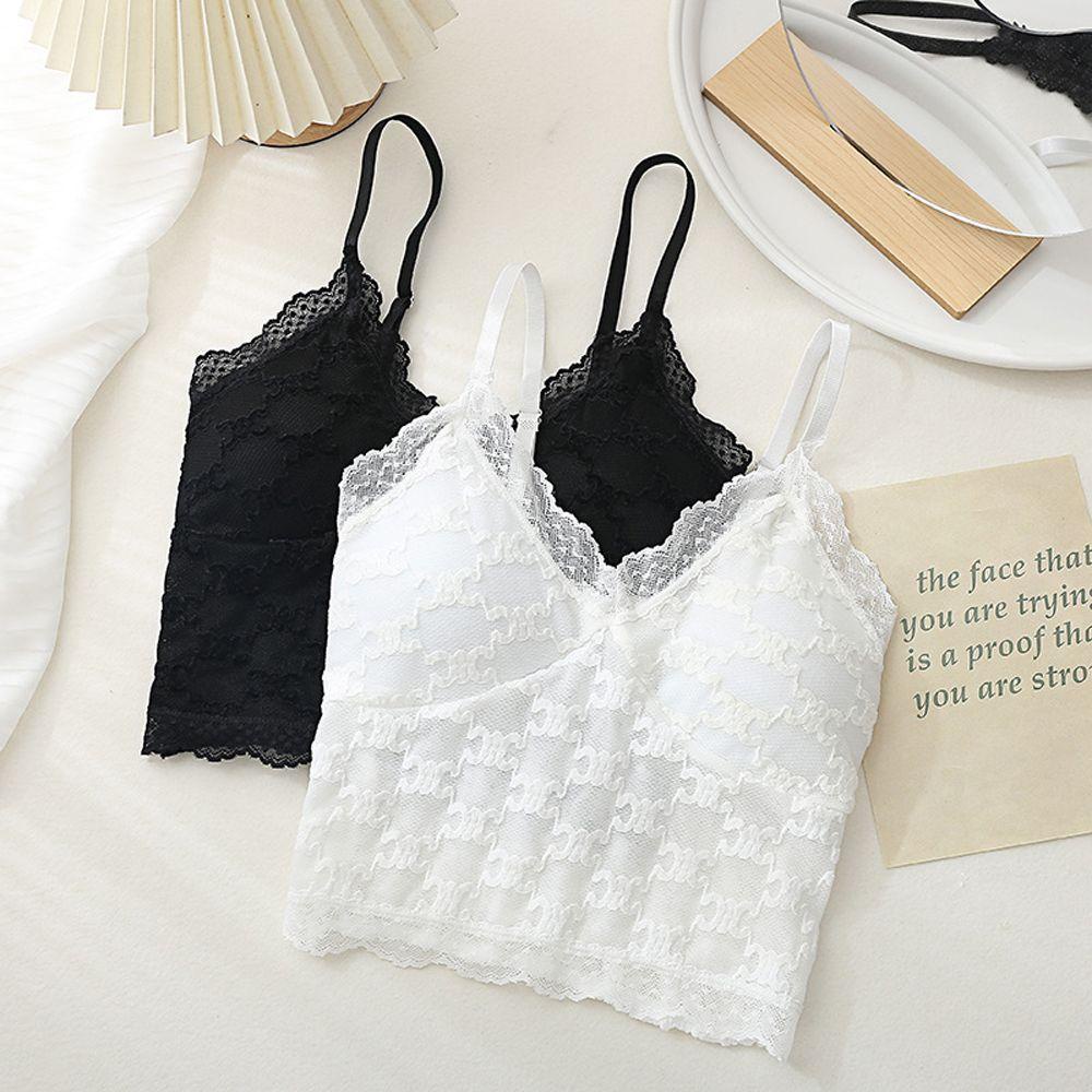 OCEANMAP Áo Ngực Nylon Hai Dây Phối Ren Màu Trơn Thoáng Khí Thời Trang Cho Nữ