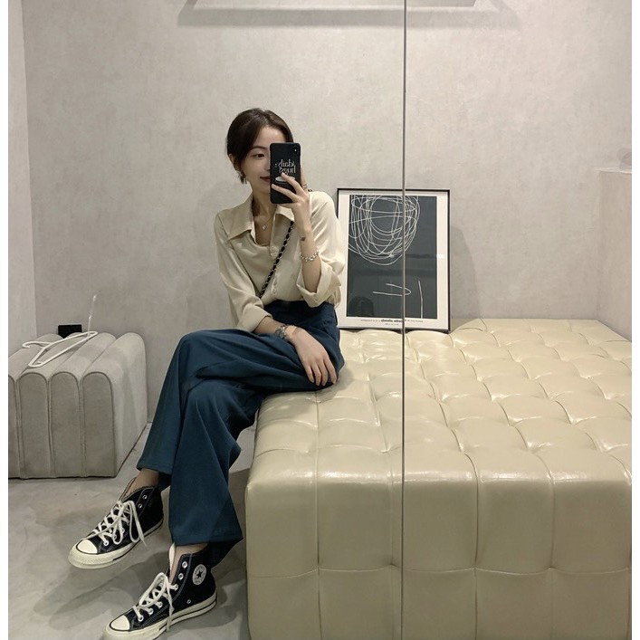 Áo Sơ Mi Nữ Form Rộng Chất Đũi Màu Trắng Đen Dài Tay Ulzzang Cao Cấp | BigBuy360 - bigbuy360.vn