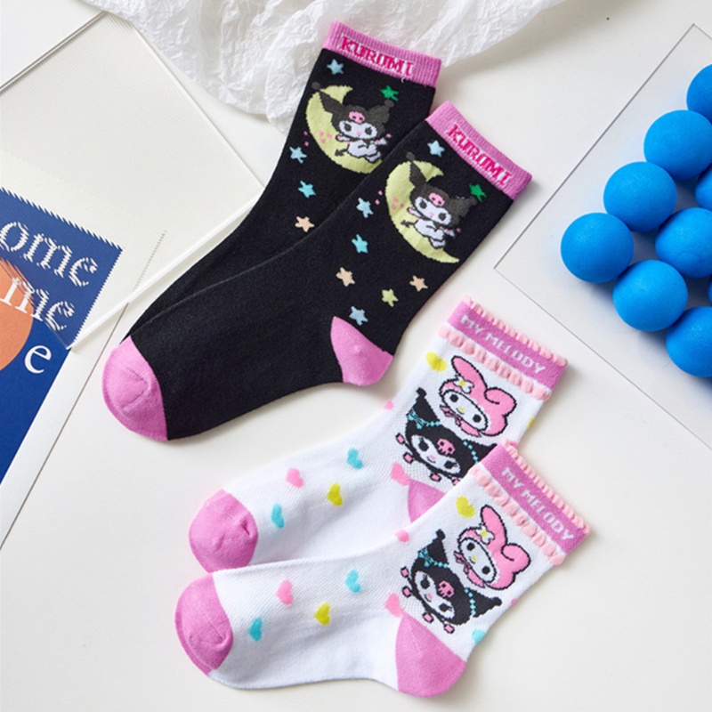 Vớ cổ cao in họa tiết hoạt hình nhiều màu sắc phong cách Harajuku Nhật Bản cho nữ