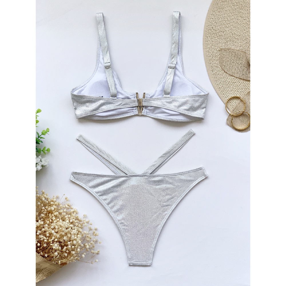 Metal V Shape Padded Silvery Women Bikini Sets ZJ12 | BigBuy360 - bigbuy360.vn