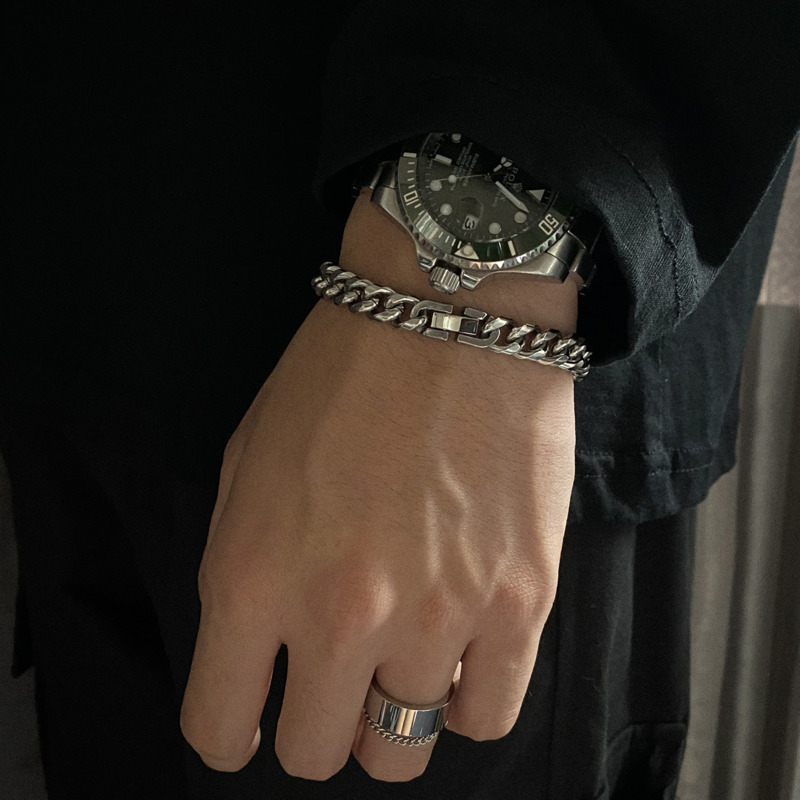 Vòng Tay Dây Xích Bằng Thép Titanium Phong Cách Hip Hop 19987