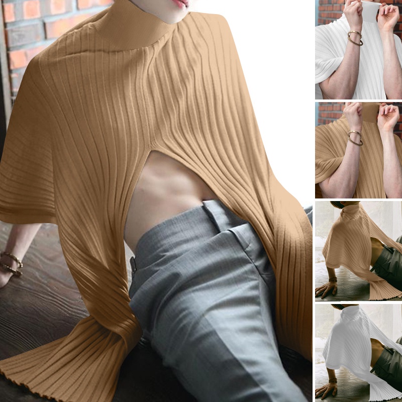 Áo sweater dệt kim INCERUN dáng rộng màu trơn cổ cao tay cánh dơi thoải mái thời trang cho nam