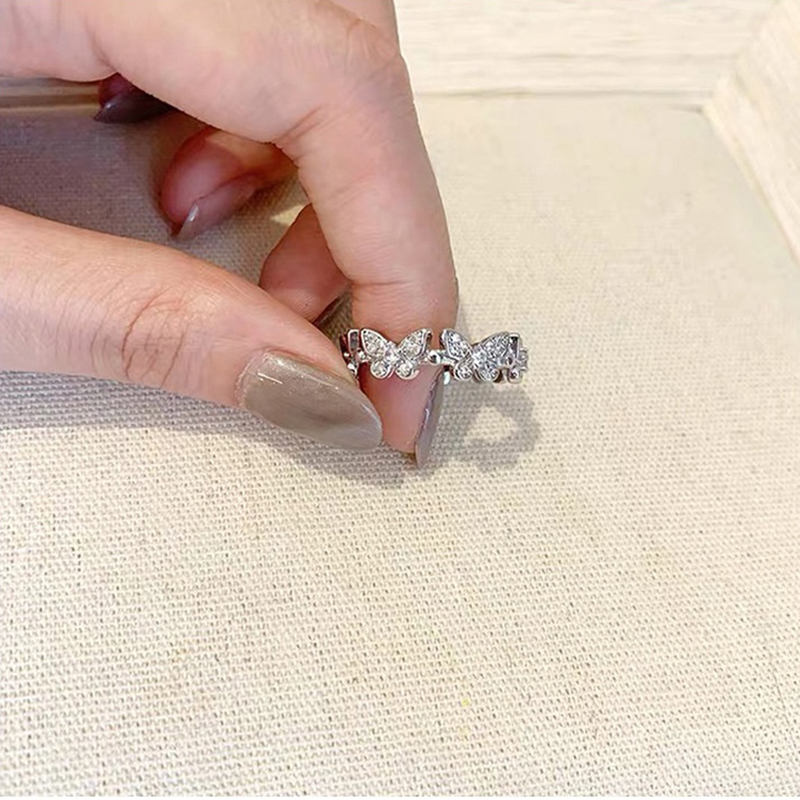 Nhẫn bằng kim loại tạo hình chú bướm đính đá thời trang thanh lịch cho nữ