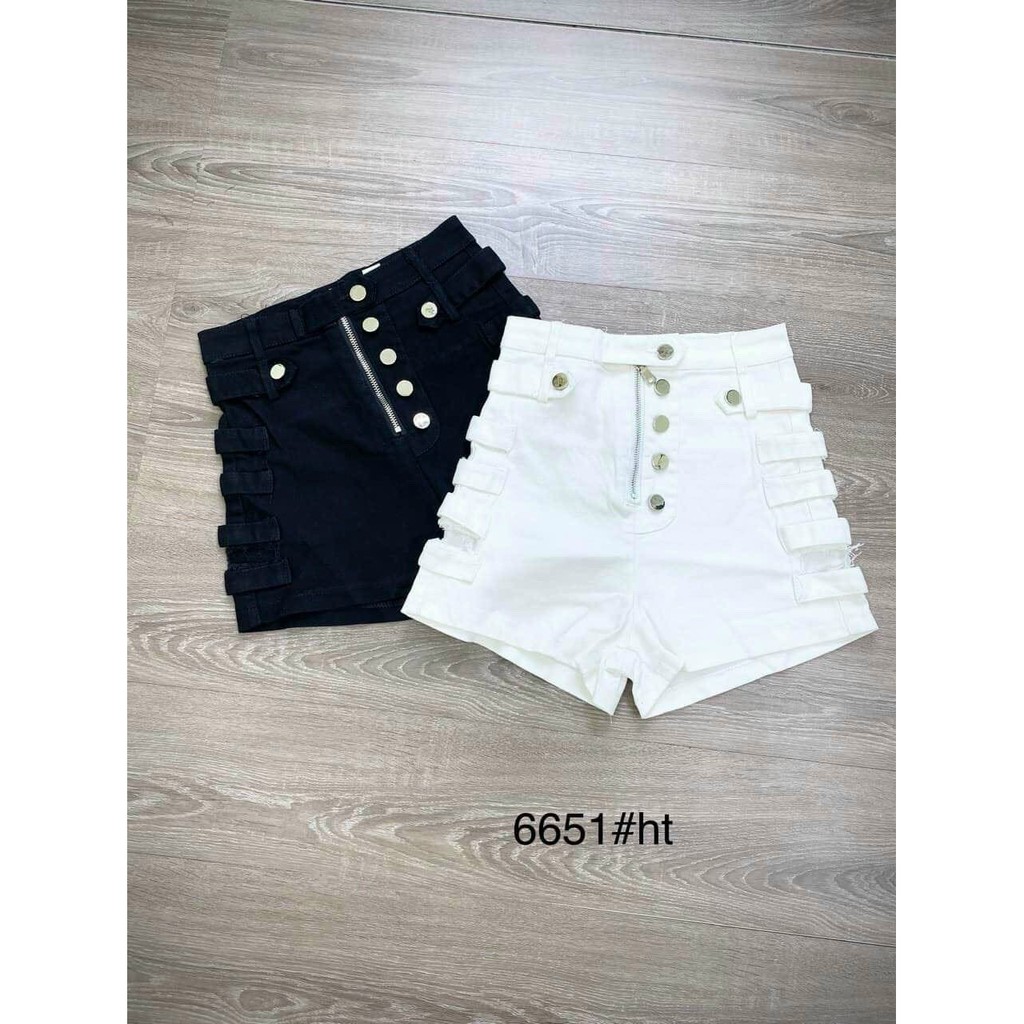 quần short phối hàng nút dây kéo đai bên hông cực cá tính 2 màu đen trắng chất kaki mềm