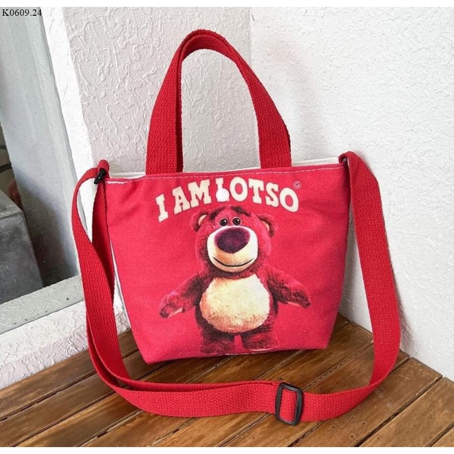 Túi gấu  LOTSO - Túi đeo vaivải canvas in hình gấu/ dâu tây thời trang dễ thương (sỉ hot)