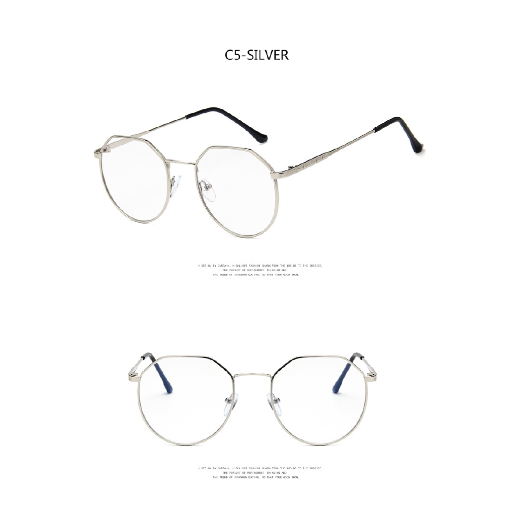 Kính cận gọng kim loại không đồng đều thời trang retro Hàn Quốc
