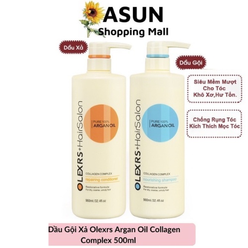 Dầu Gội-Dầu Xả Olexrs 500ml Argan Oil Dưỡng Mềm Mượt, Chống Rụng Cho Tóc Khô Xơ Collagen Hair Salon