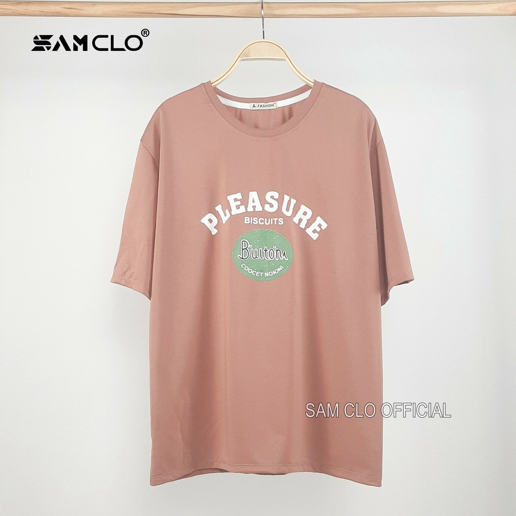 Áo thun nữ tay lỡ SAM CLO freesize phông form rộng dáng Unisex - áo lớp, nhóm, couple in chữ PLEASURE