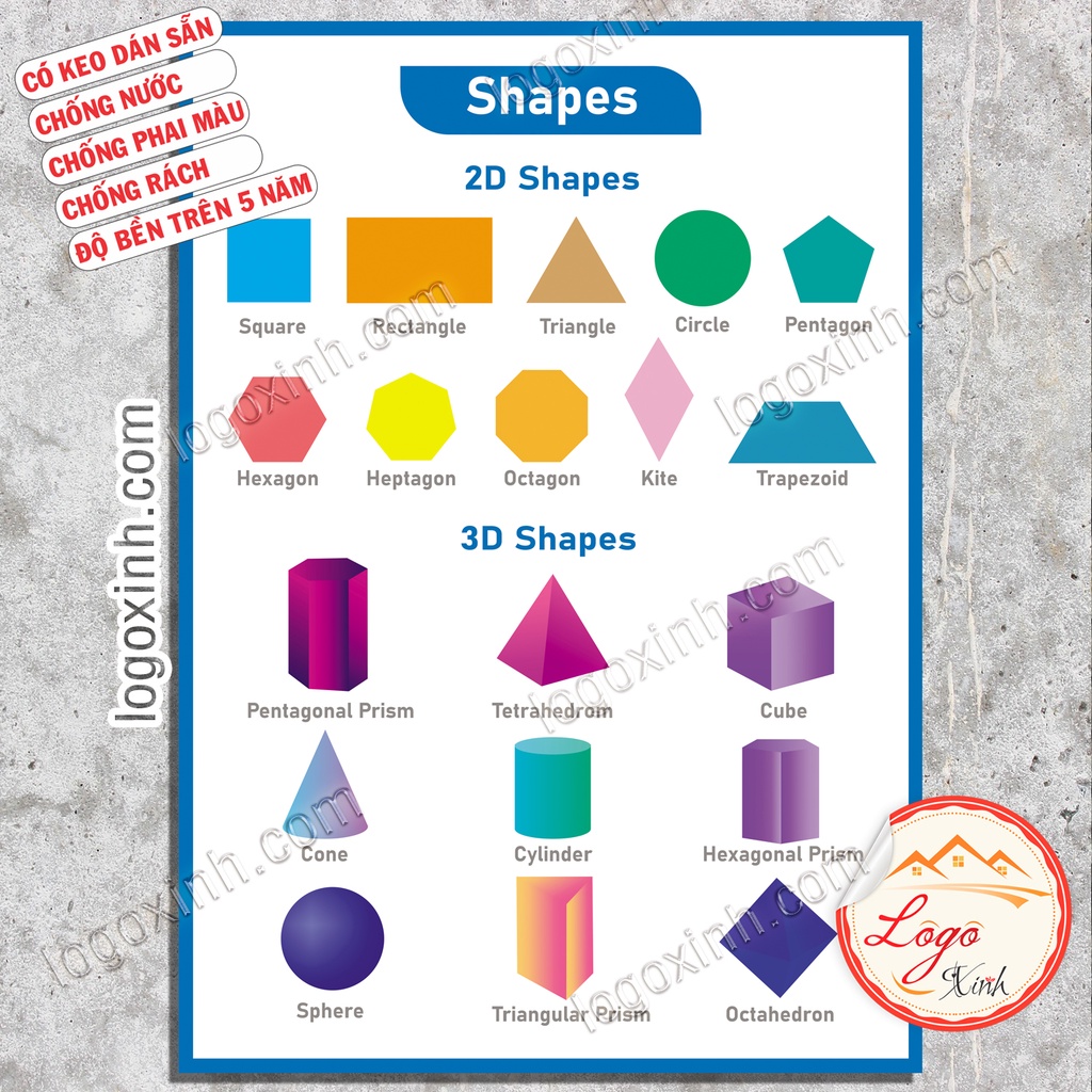 Bảng Hình Khối 2D 3D Bằng Tiếng Anh, Dạng Dán Tường Không Đinh, Decal Dán Cho Bé Tập Làm Quen Với Hình Vẽ-We are Shapes