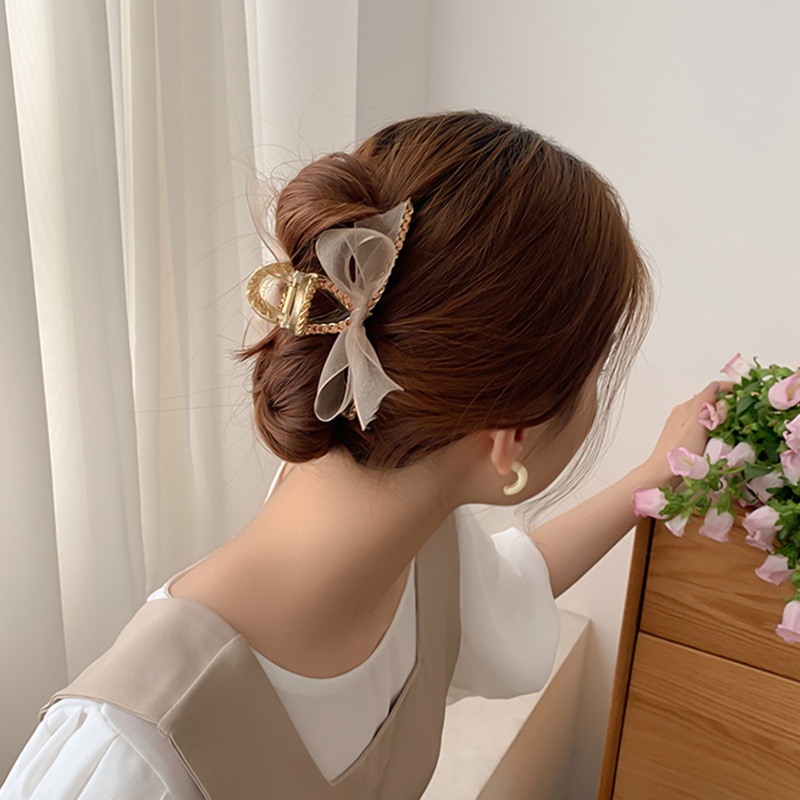Kẹp Tóc Nơ Lưới Đính Đá Phong Cách Hàn Quốc Dành Cho Nữ