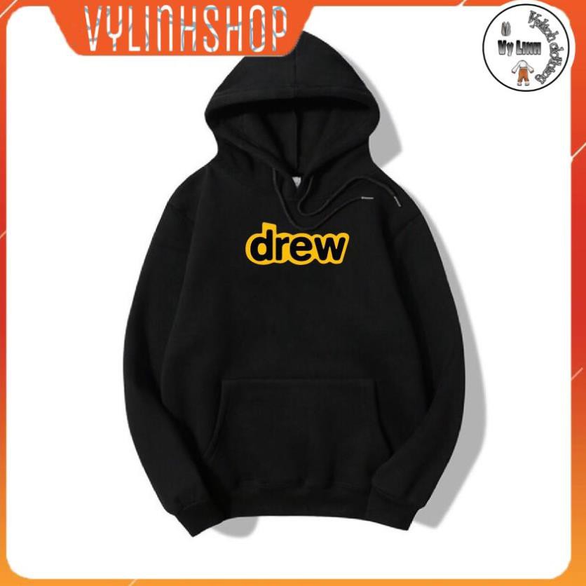 Áo nỉ hoodie màu trắng hình mặt cười Drw form suông rộng unisex cho nam nữ, chất nỉ bông 2 màu đen trắng