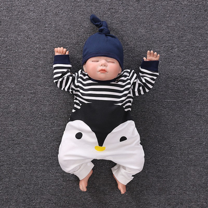 Body cotton dài tay kèm mũ cho bé trai bé gái