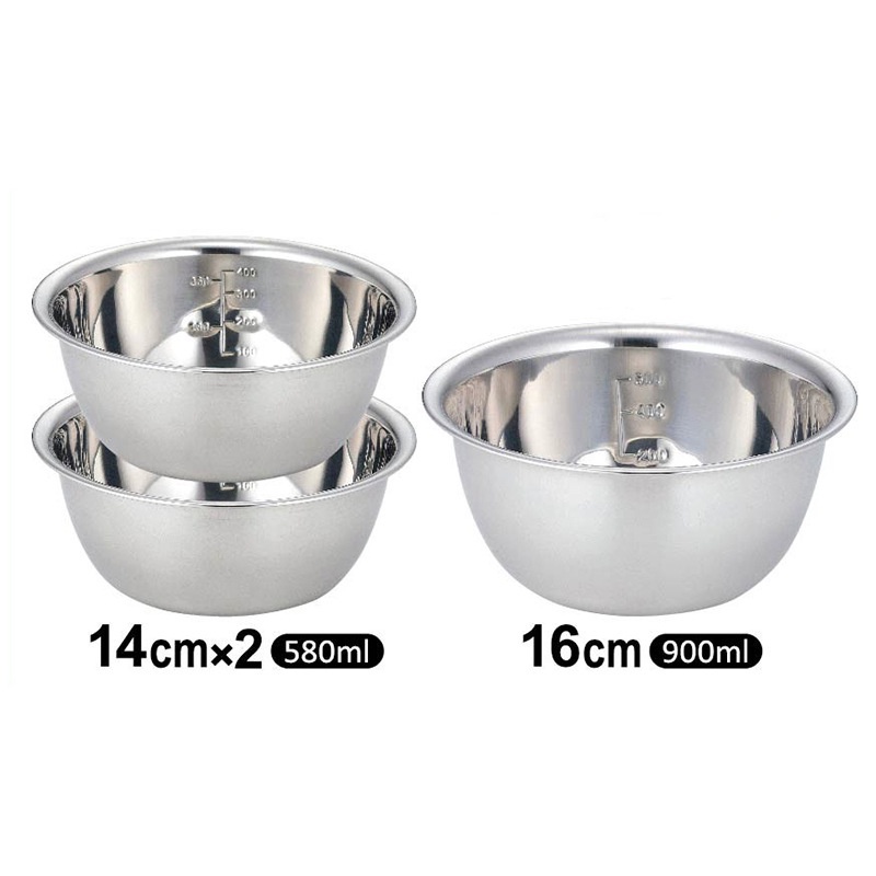 Bát Trộn INOX Xuất Nhật – Âu Trộn Salat, Set 5 Tô Inox Hàng Có Chia Vạch ml