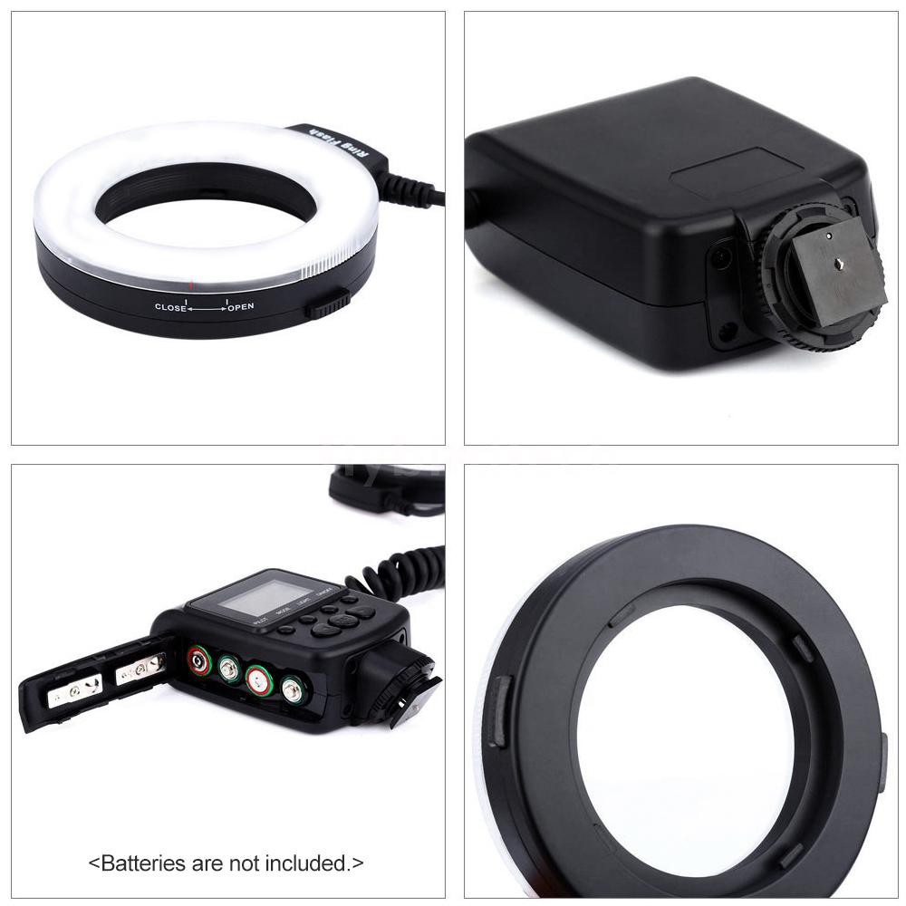 HD-130 Macro LED Ring Flash Light LCD Display 3000-15000K GN46 Power Control with 3 Flash Diffusers 8 Adapter Rings for