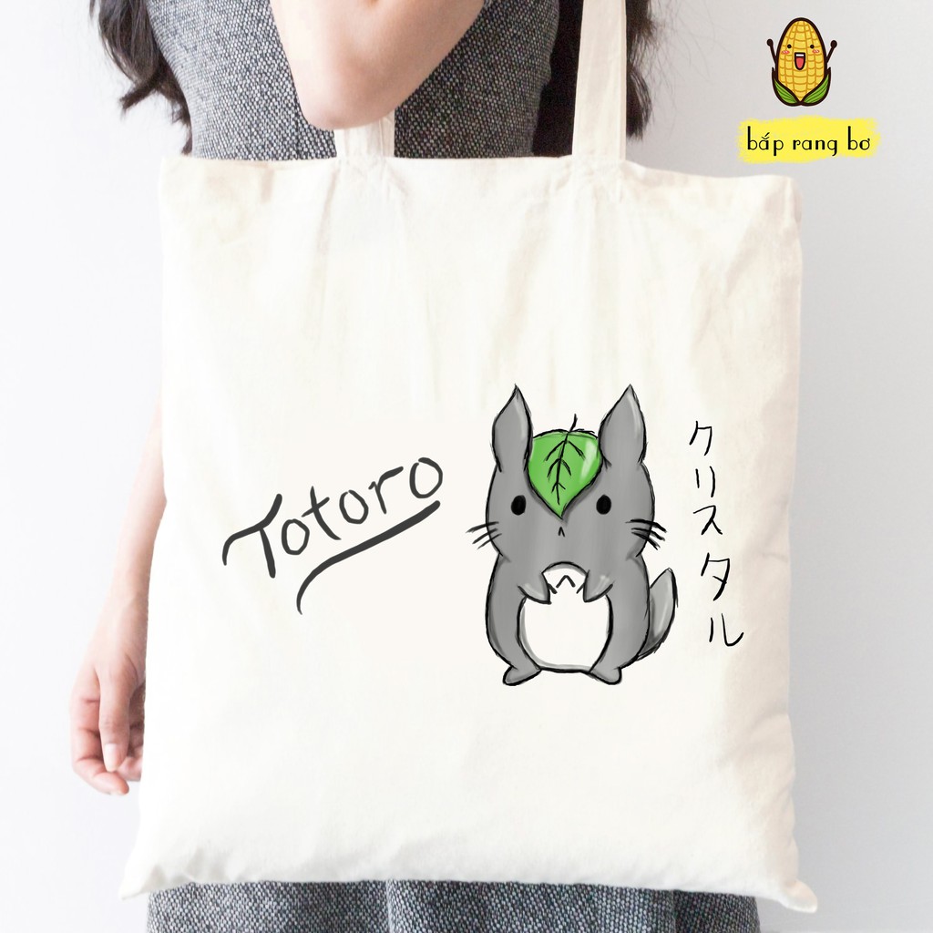 TÚI TOTE CANVAS TOTORO ĐÁNG YÊU CÓ KHÓA - CÓ TÚI CON VẢI DỆT 100%