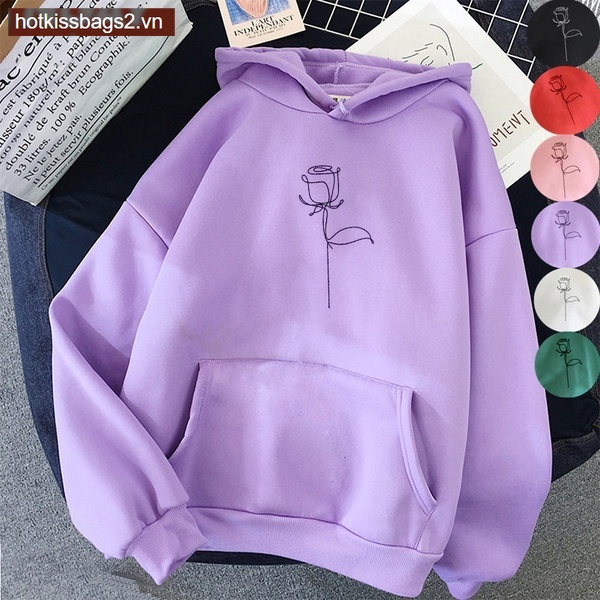 Áo Hoodies Tay Dài Hoạ Tiết Hoa Hồng Cho Nữ Size S-3Xl