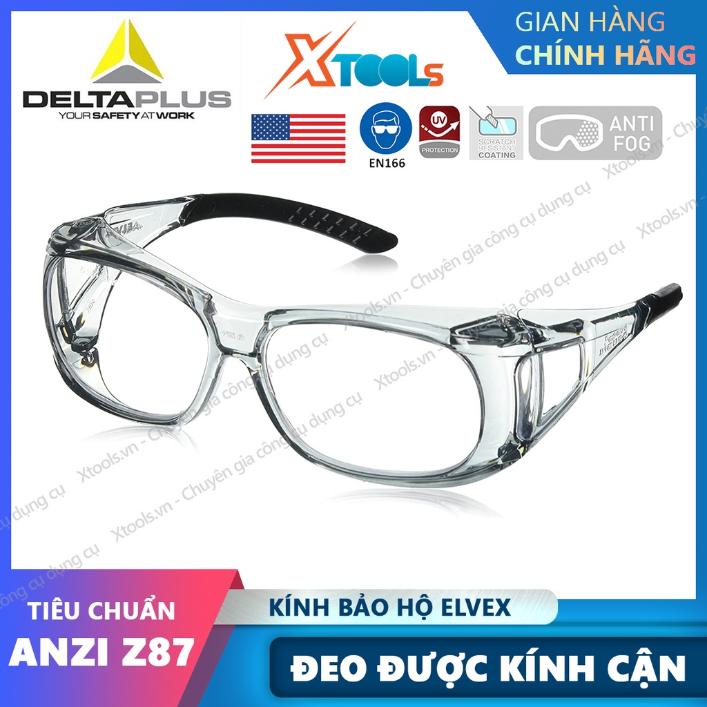 Kính bảo hộ Elvex SG37C trong suốt đeo được cùng kính cận chống tia UV, chống bụi, chắn gió, trầy xước, đọng sương