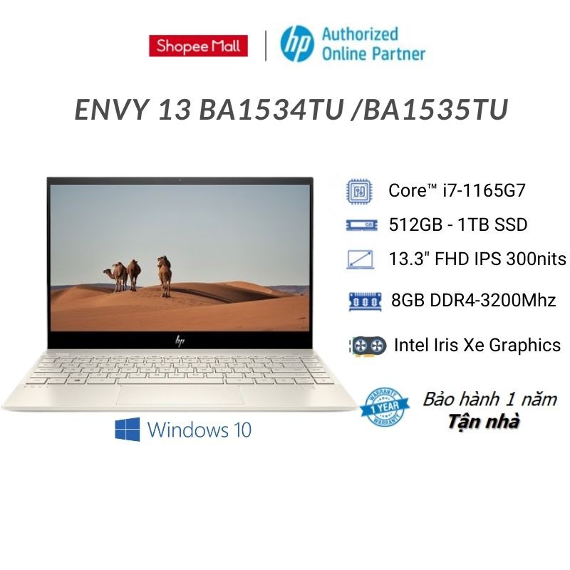 [Mã ELHP12 giảm đến 2.5TR]Laptop HP Envy 13 ba1535TU / ba1534TU (Core i7 1165G7 + 13.3 inch FHD)